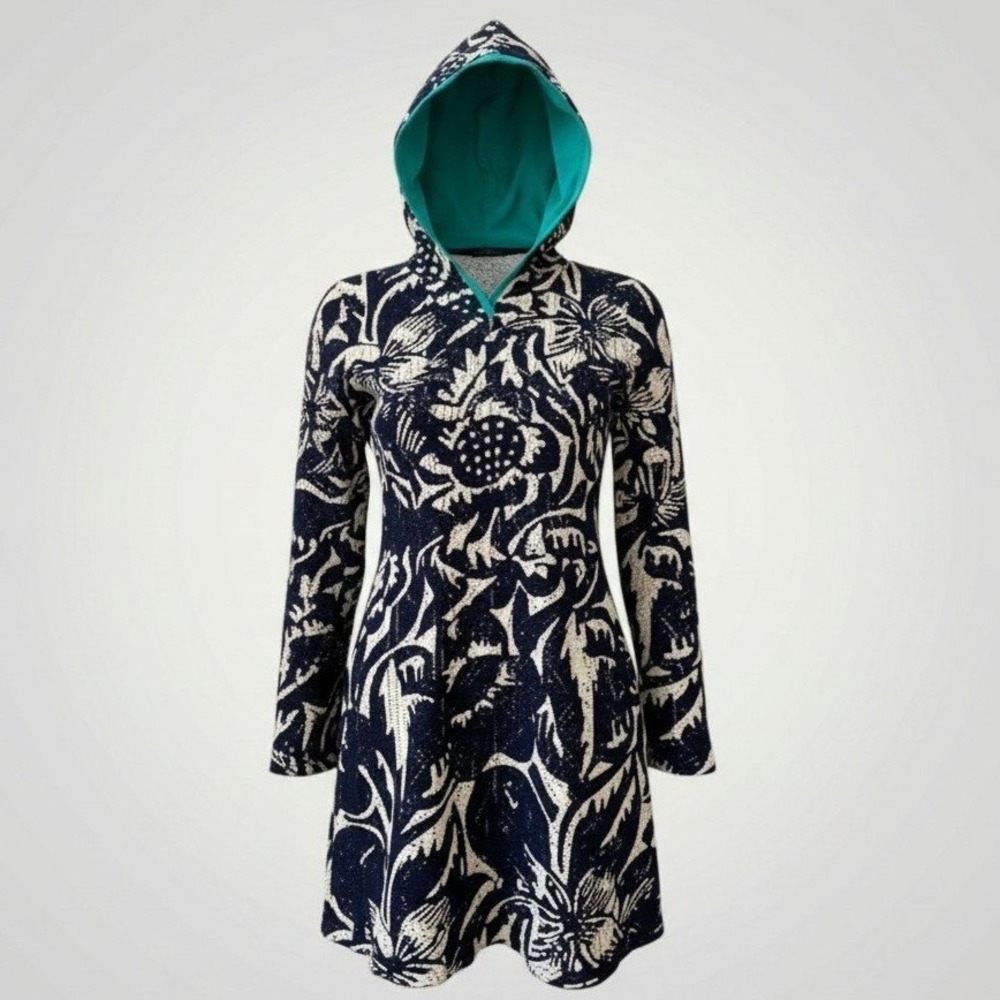 Title Nine Blocker Hoodie Dress Women Small Navy Botanical Mesh Hood Beach Swim